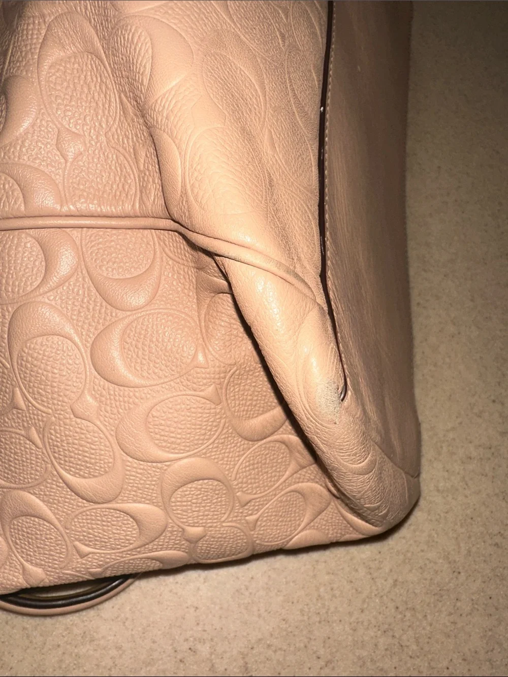 Coach Embossed Signature Leather Tote in Pale Pink